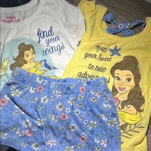 Disney princess Belle Yellow and Blue Matching shorts Set with 2 shirts
